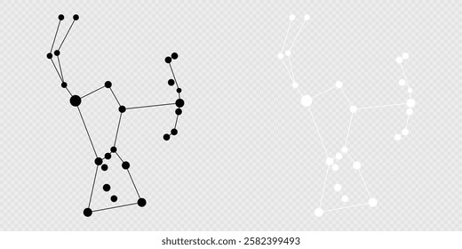 Orion constellation map set. Vector illustration.