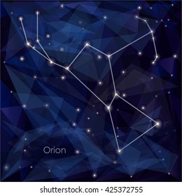 Orion constellation in night sky, background is a triangulation