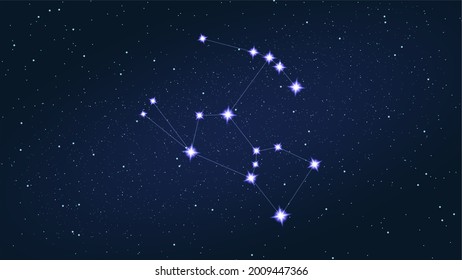 Antecedentes de la constelación de estrellas Orion, La estrella cazadora, el espacio exterior interestelar, la ciencia, la ilustración vectorial. Perfecto para tapiz, escritorio, web, impresión, textil, presentación, volante, folleto, banner