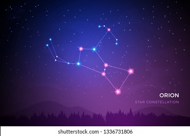 Orion star constellation on the beautiful night sky vector illustration