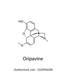Oripavine-Molekülstruktur, flache skelettale chemische Formel. Opioid, Schmerzmittel, Narkosemittel, Analgetikum. Vektorgrafik.