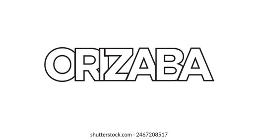 Orizaba en el emblema de México. El diseño presenta un estilo geométrico, Ilustración vectorial con tipografía audaz en un estilo moderno. La letra gráfica del eslogan.