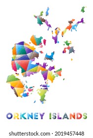 Orkney Islands - colorful low poly island shape. Multicolor geometric triangles. Modern trendy design. Vector illustration.