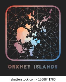 Orkney Islands map design. Vector low poly map of the island. Orkney Islands icon in geometric style. The island shape with polygonal gradient and mesh on dark background.