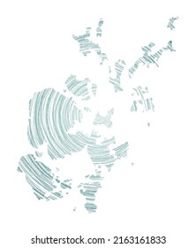 Mapa de las Islas Orkney lleno de círculos concéntricos. Esbozar círculos de estilo en forma de la isla. Ilustración vectorial.