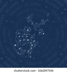 Orkney Islands network style island map. Excellent space style, modern design for infographics or presentation.