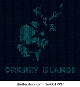 Orkney Islands tech map. Island symbol in digital style. Cyber map of Orkney Islands with island name. Captivating vector illustration.