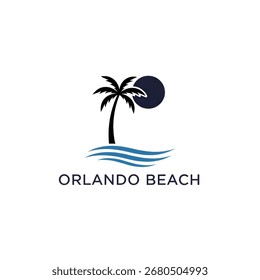 Logotipo de Orlando Beach con diseño de palmeras y puesta de sol