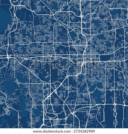 Orlando City Map discover refined linework structured urban grid and subtle monochrome aesthetics in this blueprint inspired design, emphasizing refined linework, with balanced composition.