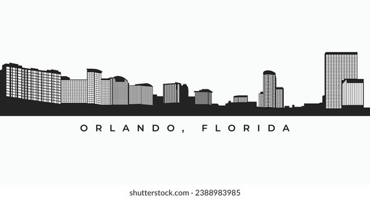 Silhouette de perfil de la ciudad de Orlando. Paisaje urbano de Florida en formato vectorial de alta resolución