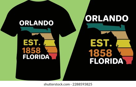 Orlando Est. 1858 Florida Slogan Vintage Retro T-Shirt Design for Men and Women, Vector Illustration.