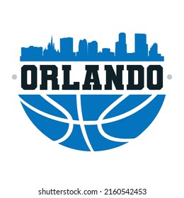 Orlando, FL, USA Basketball Skyline City Silhouette Vector. Símbolos de iconos de estilo de diseño de canasta. Sport America Ball.