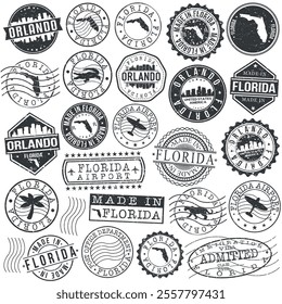 Orlando, FL, USA Set of Stamps. City Travel Marks. Made In Product. Design Seals Old Style Insignia.