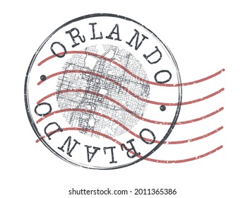 Orlando, FL, USA Stamp Map Postal. Silhouette Seal Roads and Streets. Passport Round Design. Vector Icon. Design Retro Travel National Symbol.