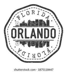 Orlando, FL, USA Stamp Skyline Postmark. Silhouette Postal Passport. City Round Vector Icon. Vintage Postage Design.