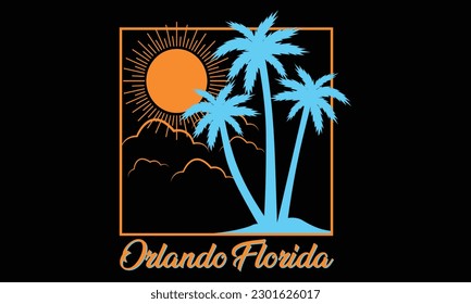 Orlando Florida, Beach Paradise Print T-shirt Graphics Design, typography slogan on palm trees background for summer fashion