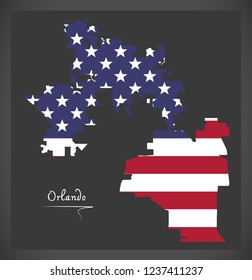 Orlando Florida City map with American national flag illustration