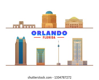 Orlando ( Florida ) famous landmarks at white background. Vector Illustration. Business travel and tourism concept with modern buildings. Image for presentation, banner, web site. 