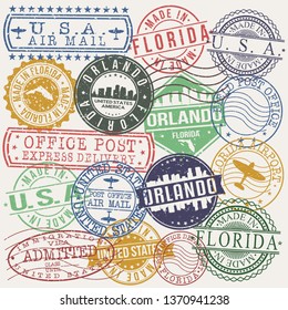 Orlando Florida Set of Stamps. Travel Stamp. Made In Product. Design Seals Old Style Insignia.