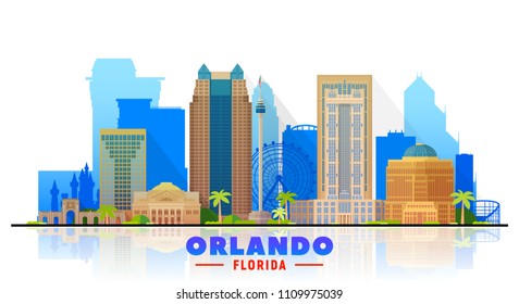 Orlando ( Florida ) skyline with panorama on white background. Vector Illustration. Business travel and tourism concept with modern buildings. Image for presentation, banner, web site.