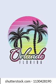 orlando florida summertime vintage palm tree blend poster colorful