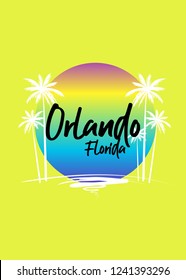 orlando florida sunset colorful palm tree vacations holidays poster