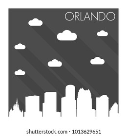 Orlando Florida USA Flat Icon Skyline Silhouette Design City Vector Art Famous Buildings Monochrome Background Clouds Sky