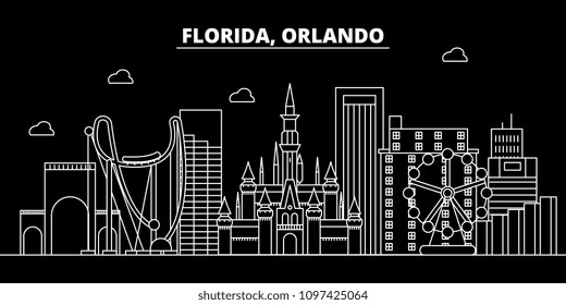 Orlando silhouette skyline. USA - Orlando vector city, american linear architecture, buildings. Orlando travel illustration, outline landmarks. USA flat icon, american line banner