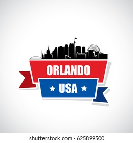 Orlando skyline - Florida - ribbon banner - vector illustration