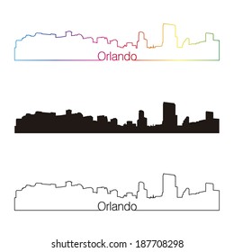 Orlando skyline linear style with rainbow in editable vector file