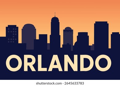 The Orlando skyline at sunset, with its glowing city lights and golden-hour sky, creates a vibrant yet peaceful cityscape, perfect for exploring the magic of Florida's theme park capital.