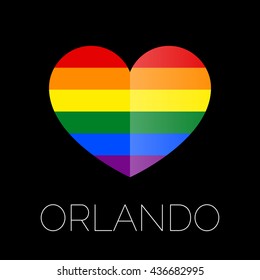 Orlando tragedy. Gay colors heart shape on black background. Mourning. 12 June 2016.