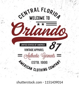 Orlando typography. Florida State. Vintage vector t-shirt and apparel design,  print, logo, poster. Vector