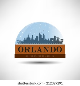 Orlando, United States Of America City Skyline Silhouette In Snow Globe. Vector Design.