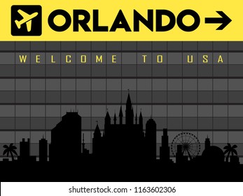 Orlando USA skyline silhouette vector design in airport screen