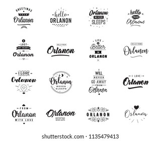 Orlanon. Greeting cards, vector design. Isolated logos. Typography set.
