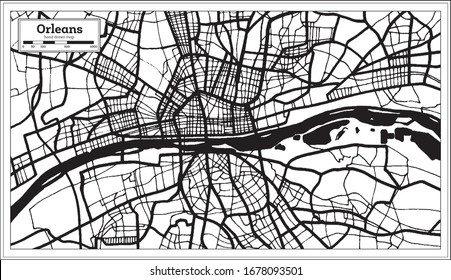 Orleans France City Map in Black and White Color in Retro Style. Outline Map. Vector Illustration.