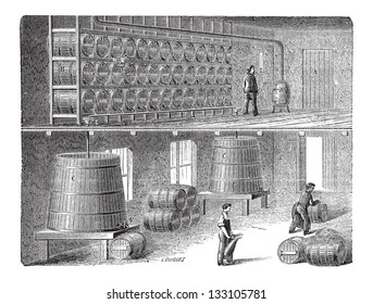 Orleans Method of Vinegar Manufacturing, vintage engraved illustration. Industrial Encyclopedia - E.O. Lami - 1875