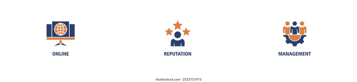 ORM banner web icon set vector illustration concept for online reputation management with icon of internet, browser, winner, trust, favorite, and business icons infographics symbol background