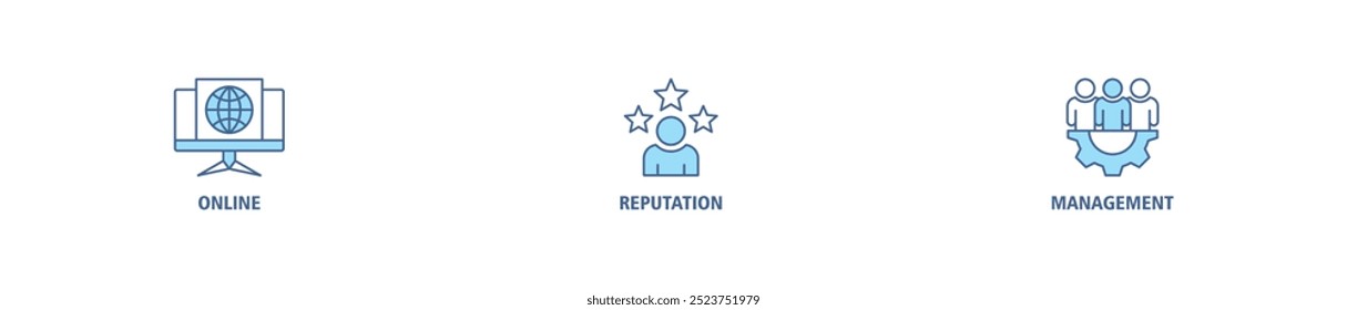 ORM banner web icon set vector illustration concept for online reputation management with icon of internet, browser, winner, trust, favorite, and business icons infographics symbol background