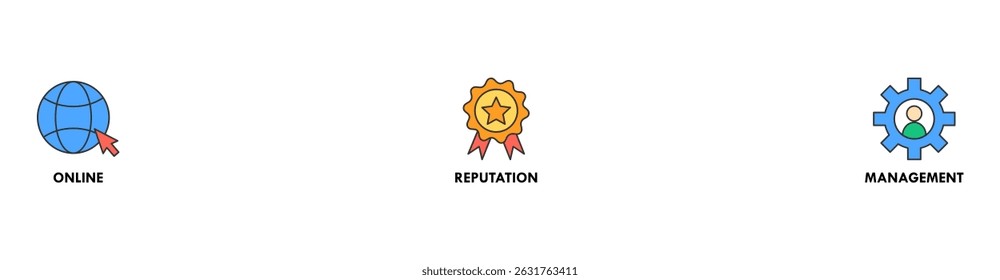ORM banner web icon set vector illustration concept for online reputation management with icon of internet, browser, winner, trust, favorite, and business