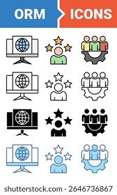 ORM concept for online reputation management icon set with multiple style collection.