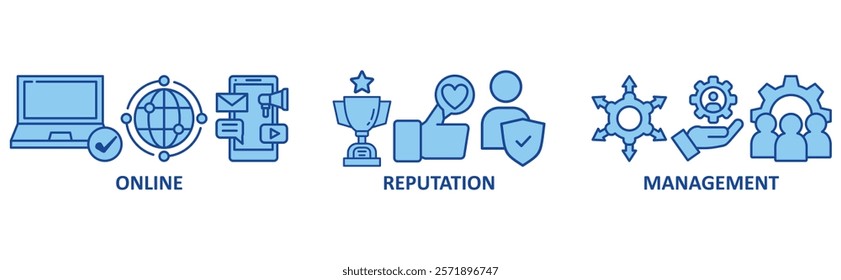 ORM icon set illustration concept with icon of online, reputation, management	
