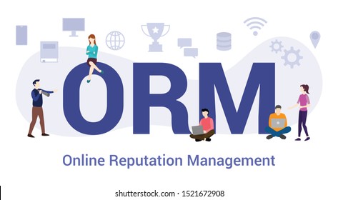 orm online reputation management concept with big word or text and team people with modern flat style - vector
