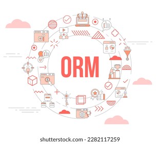 orm online reputation management concept with icon set template banner and circle round shape