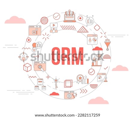 orm online reputation management concept with icon set template banner and circle round shape