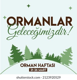 Ormanlar gelecegimizdir. Orman haftasi 21-26 mart. Translate: forests are our future, 21-26 march forest week.