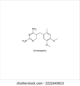 Ormetoprim flache Skelettmoleküle Struktur DHFR-Hemmer Antibiotikum zur Behandlung von Dihydrofolat, Folsäure, dhfr, Methotrexat, Lepra. Vektorgrafik.