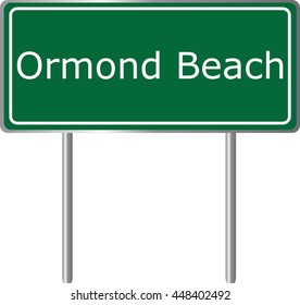 Ormond Beach , Florida, road sign green vector illustration, road table, USA city