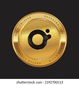 ORN-Token-Kryptowährung-Logo in schwarzem Farbkonzept auf Goldmünze. Symbol der Orion Protocol Blockkette. Vektorgrafik für Banner, Hintergrund, Web, Druck, Artikel.